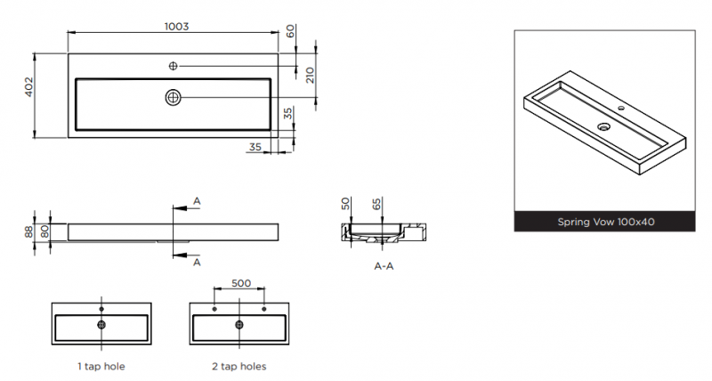Riho Spring Vow umywalka z marmuru syntetycznego 100x40 cm biały mat F70112