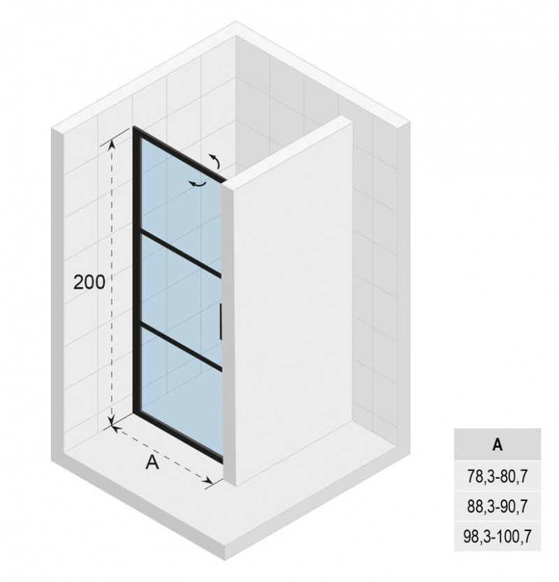 Riho Grid GB101 drzwi do wnęki wahadłowe 100 cm L/P czarny przeźroczyste RIHO Shield GB1100000