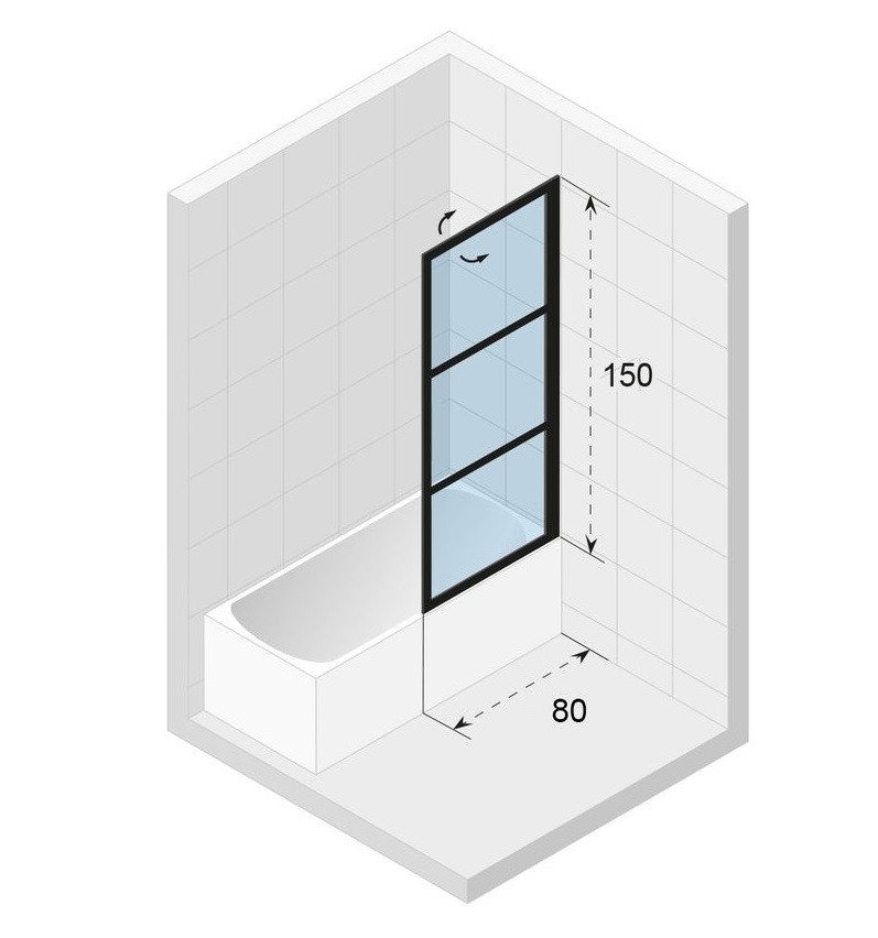 Riho Grid GB501 parawan wannowy ruchomy 80 cm prawy czarny przeźroczyste RIHO Shield GBB5080002