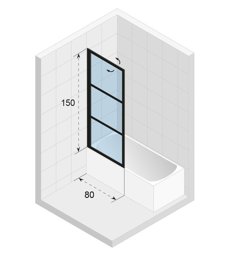 Riho Grid GB501 parawan wannowy ruchomy 80 cm lewy czarny przeźroczyste RIHO Shield GBB5080001