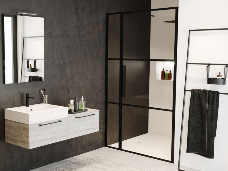 Riho Grid GB104 drzwi do wnęki wahadłowe 110 cm L/P czarny przeźroczyste RIHO Shield GB1110000