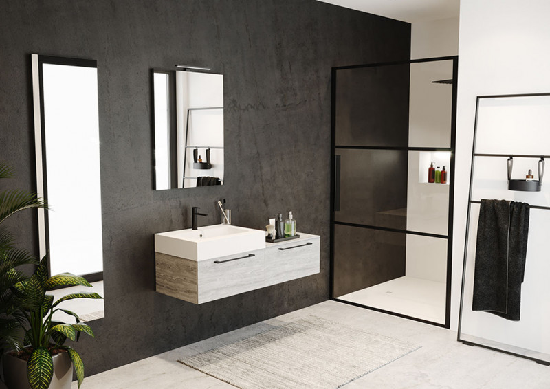 Riho Grid GB101 drzwi do wnęki wahadłowe 80 cm L/P czarny przeźroczyste RIHO Shield GB1080000