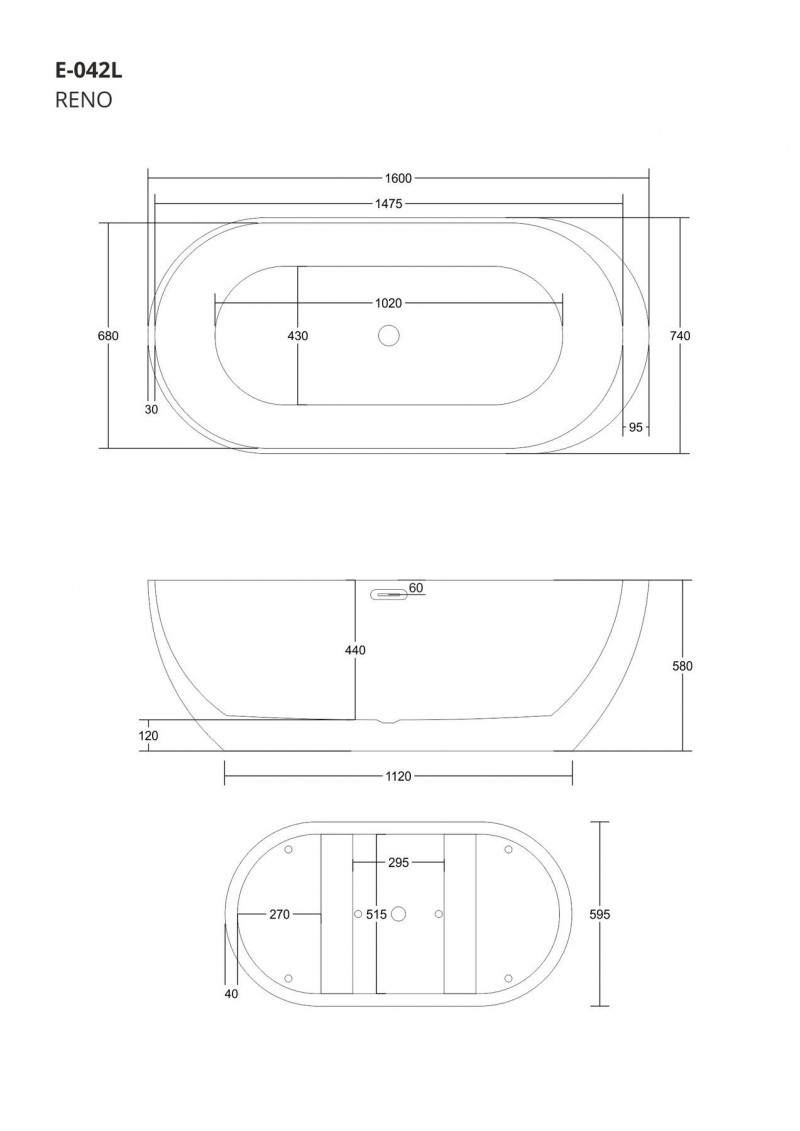Corsan Reno wanna wolnostojąca akrylowa 160 x 74 biała E-042L