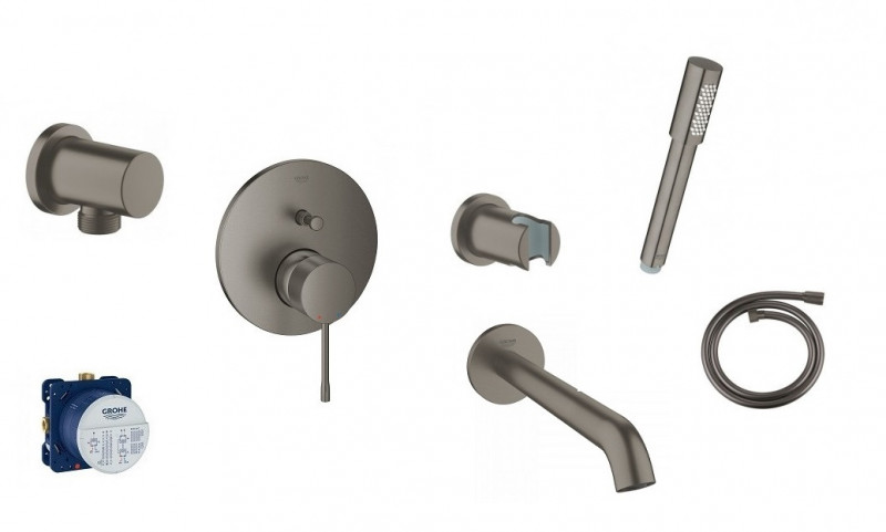 Grohe Essence zestaw podtynkowy z wylewką wannową kompletny grafit szczotkowany brushed hard graphite