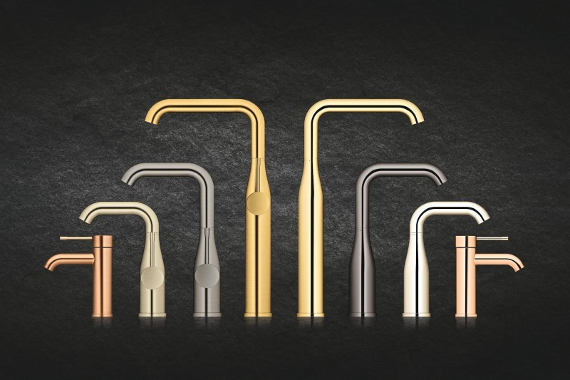 Grohe Essence zestaw podtynkowy z wylewką wannową kompletny złoty polerowany cool sunrise