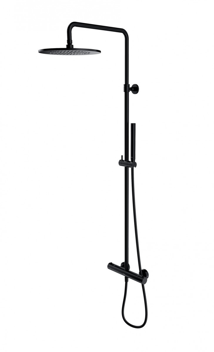 Omnires Y termostatyczny system prysznicowy natynkowy z deszczownicą 25x25 czarny Y1244SUBL