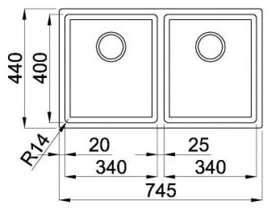Elleci Square 720 2V zlewozmywak 2 komory podwieszane stal satyna LIQ720SAC2U