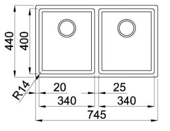Elleci Square 720 2V R14 zlewozmywak 2 komory podwieszane stal satyna LIQ720SAC2U14