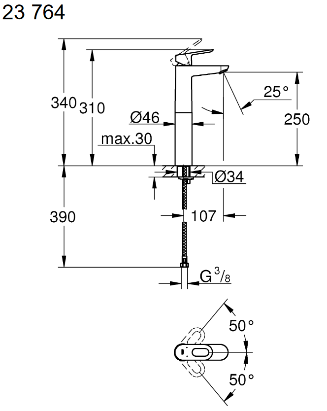 Grohe BauLoop XL bateria umywalkowa wysoka chrom połysk 23764000