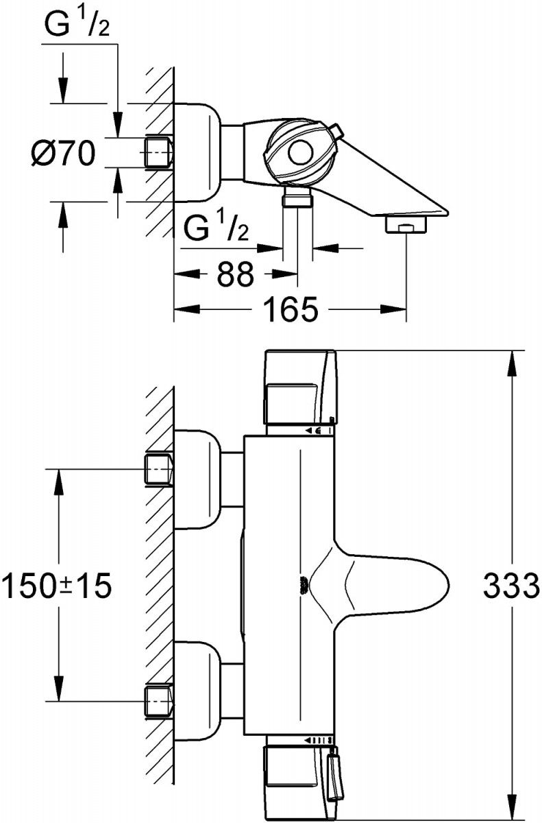 Grohe Precision Comfort termostatyczna bateria wannowa ścienna chrom 34230000