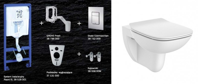 Grohe + Roca Debba Rimless - Zestaw 7w1 - kompletny stelaż + muszla + deska wolnoopadająca