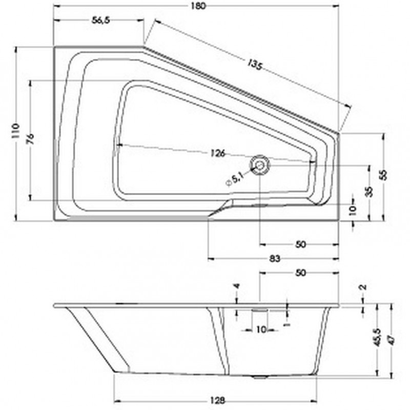 Riho Rethink Space wanna asymetryczna 180x110 lewa z syfonem biały połysk BR18005