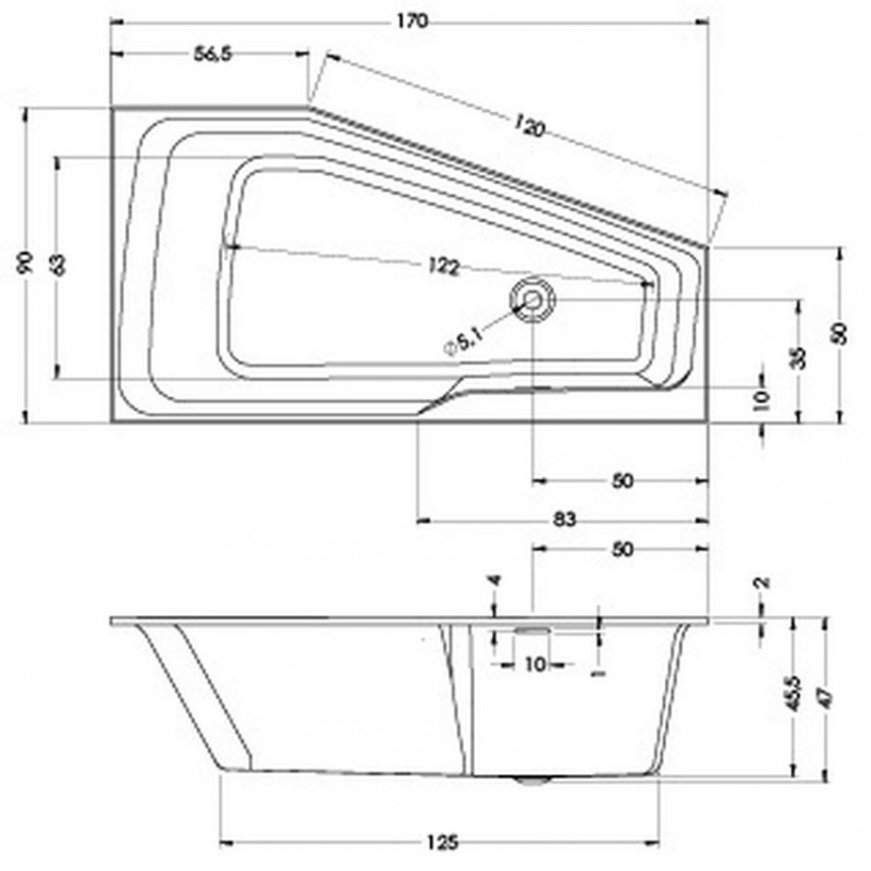 Riho Rethink Space wanna asymetryczna 170x90 lewa z syfonem biały połysk BR16005