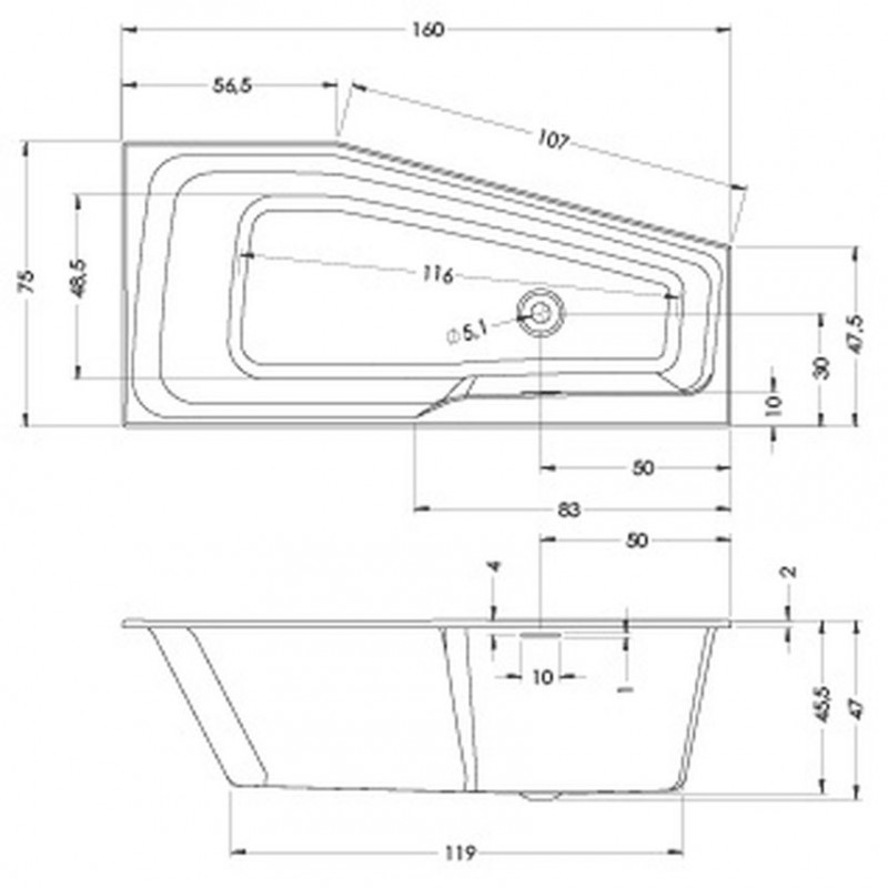 Riho Rethink Space wanna asymetryczna 160x75 lewa z syfonem biały połysk BR14005