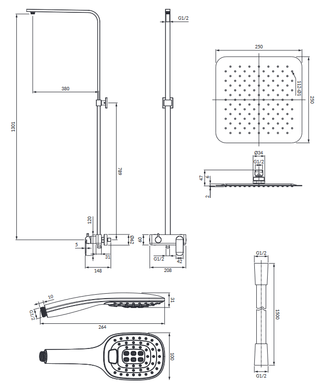 Omnires Sacramento zestaw prysznicowy z deszczownicą chrom SC2344CR