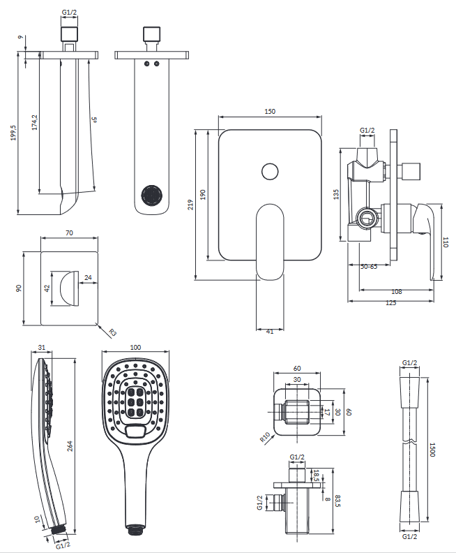 Omnires Sacramento zestaw wannowy podtynkowy z wylewką czarny mat SYSSCW01BL