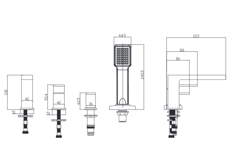 Omnires Baretti bateria wannowa 4-otworowa czarny mat BA7832BL