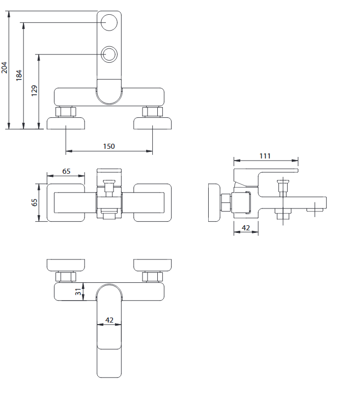 Omnires Baretti bateria wannowa ścienna chrom BA7830CR
