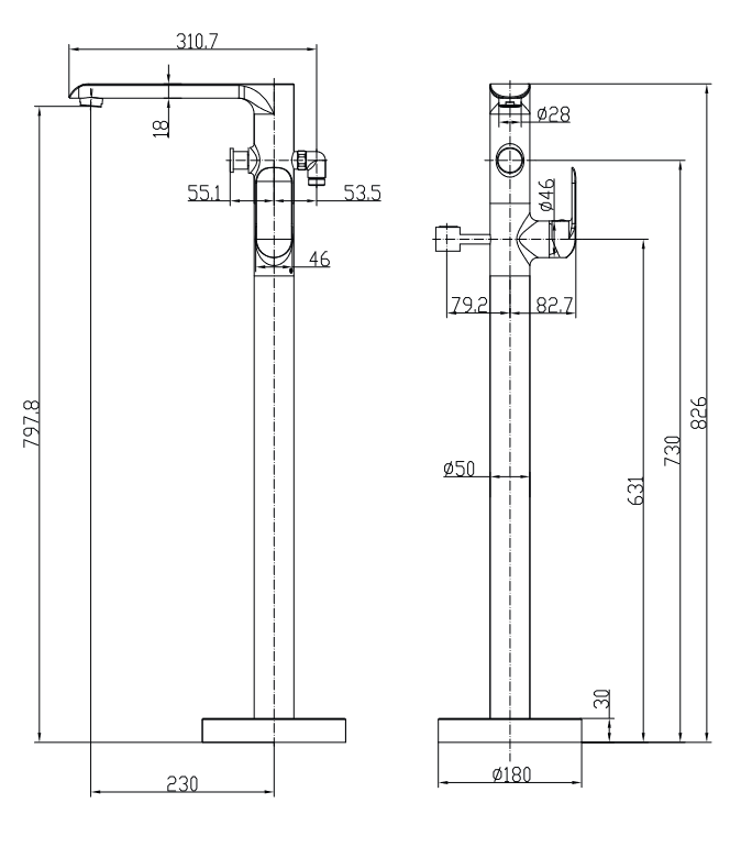 Omnires Sacramento bateria wannowa wolnostojąca chrom/biały SC2333XCRB