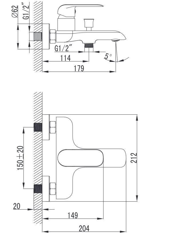 Omnires Sacramento bateria wannowa ścienna chrom SC2330CR