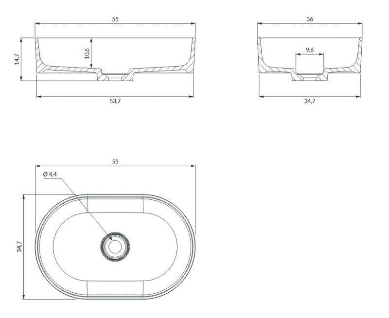 Omnires Ovo M+ umywalka nablatowa 55X36 cm midnight blue OVOUNMB