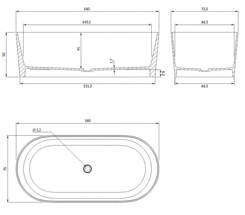 Omnires Ovo M+ wanna wolnostojąca 160x75 cm olive OVOWWOL