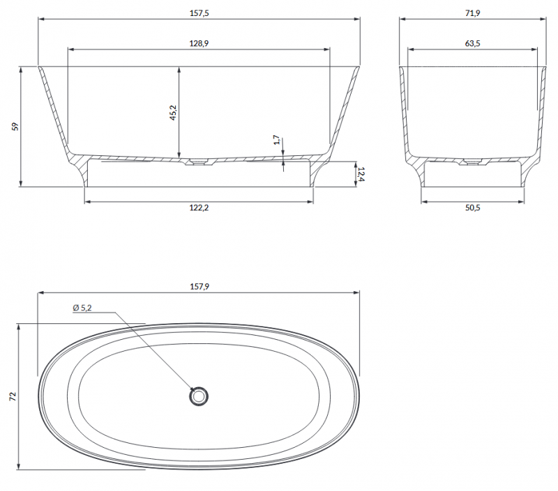 Omnires Neo M+ wanna wolnostojąca 158x72 cm Marble+ biały mat NEO158WWBM