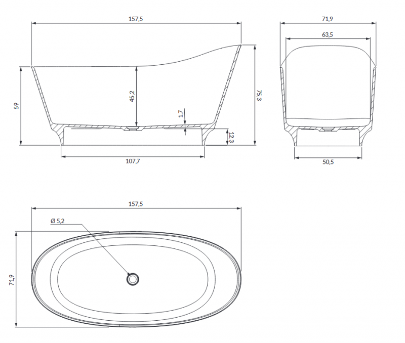 Omnires Neo M+ wanna wolnostojąca 158x72 cm Marble+ biały połysk NEO158SWWBP
