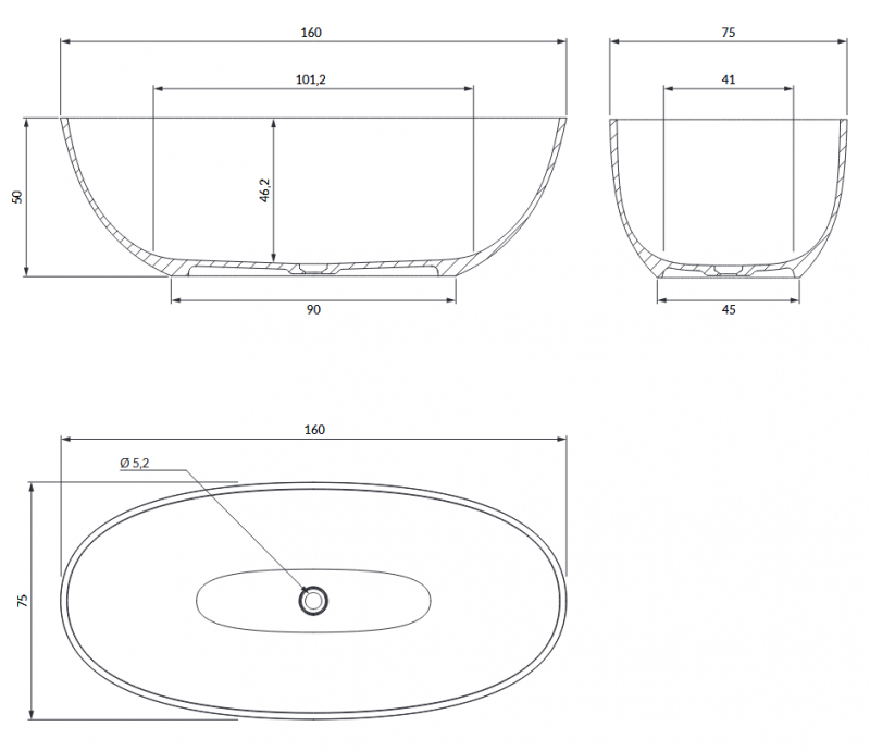 Omnires Shell M+ wanna wolnostojąca 160x75 cm biały mat SHELLWWBM