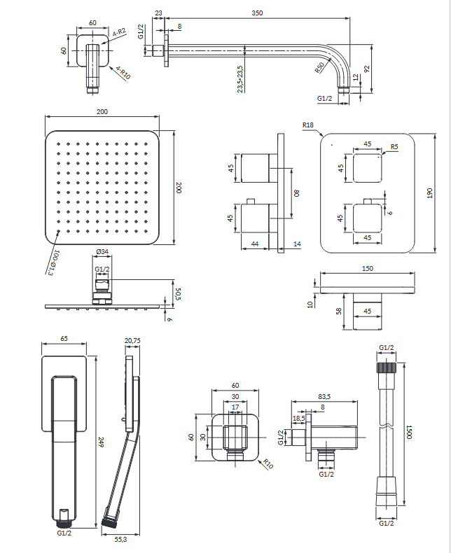Omnires Parma termosatyczny system prysznicowy podtynkowy grafit SYSPM11GR