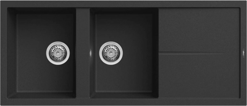 Elleci Unico 500 zlewozmywak 2 komory z ociekaczem wpuszczana w blat K86 czarny KeratekPlus LKU50086