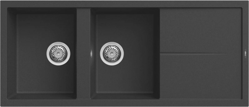 Elleci Unico 500 zlewozmywak 2 komory z ociekaczem wpuszczana w blat G40 czarny Granitek LGU50040