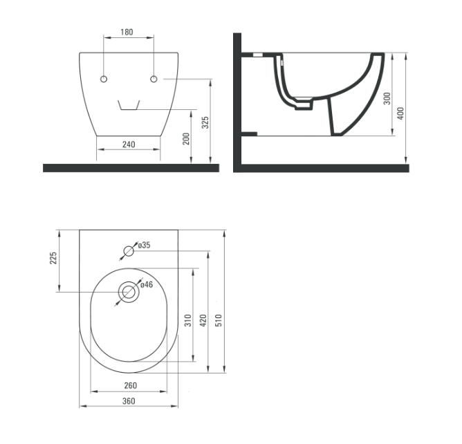 Deante Peonia bidet wiszący 51cm czarny CDENBPW