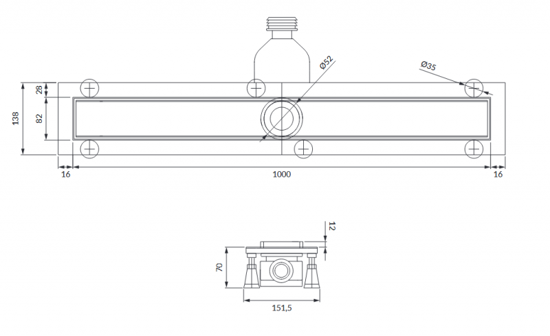 Omnires Lowfix odpływ liniowy 100 cm z rusztem do wklejenia płytek czarny LOWFIX100/T/BL