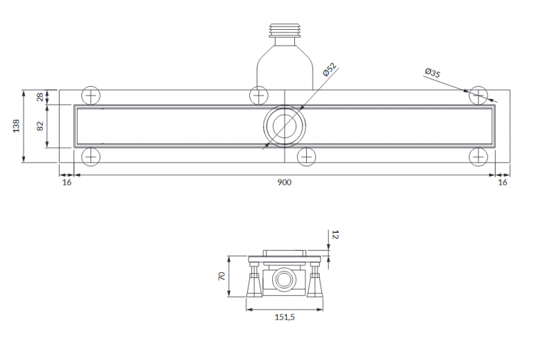 Omnires Lowfix odpływ liniowy 90 cm z rusztem do wklejenia płytek czarny LOWFIX90/T/BL
