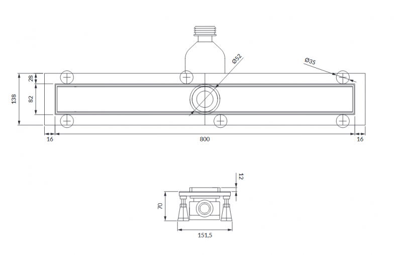 Omnires Lowfix odpływ liniowy 80 cm z rusztem do wklejenia płytek czarny LOWFIX80/T/BL