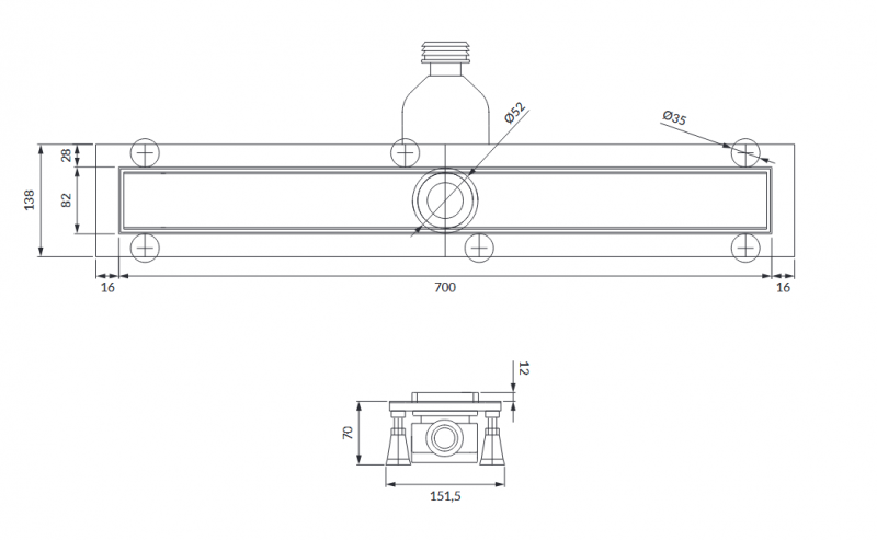Omnires Lowfix odpływ liniowy 70 cm z rusztem do wklejenia płytek czarny LOWFIX70/T/BL