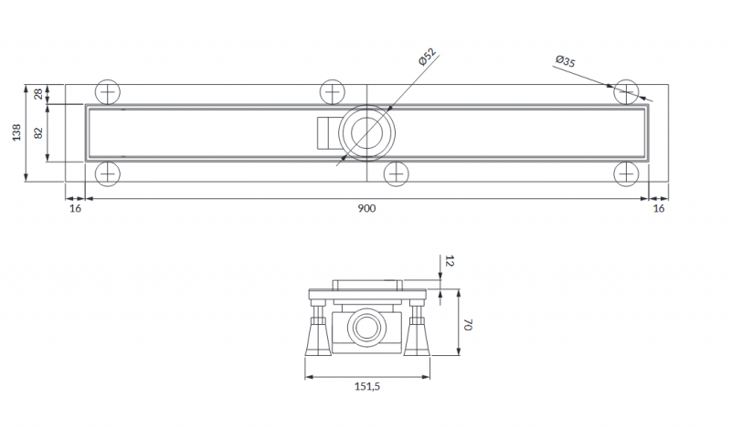 Omnires Lowfix odpływ liniowy 90 cm z pełnym rusztem czarny LOWFIX90/G/BL
