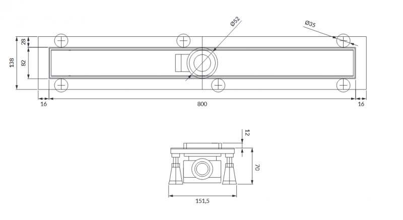 Omnires Lowfix odpływ liniowy 80 cm z pełnym rusztem czarny LOWFIX80/G/BL