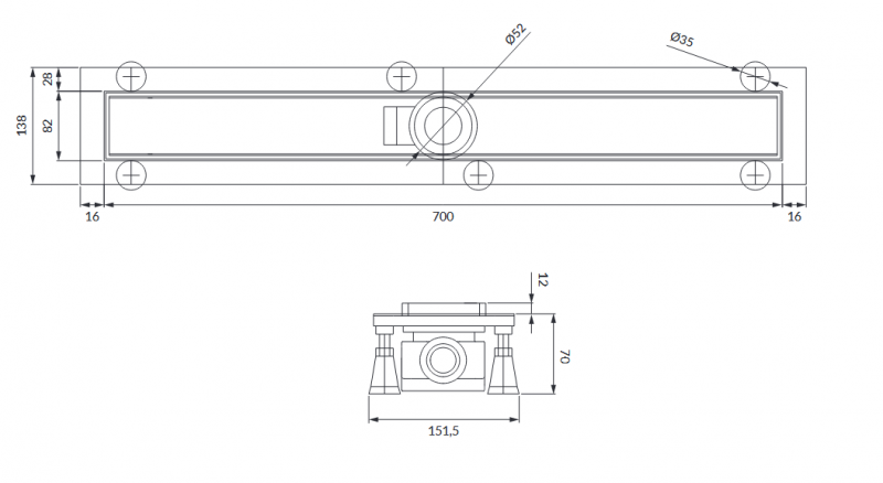 Omnires Lowfix odpływ liniowy 70 cm z pełnym rusztem czarny LOWFIX70/G/BL