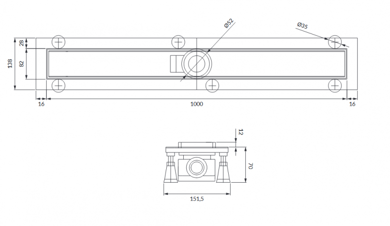 Omnires Lowfix odpływ liniowy 100 cm z rusztem do wklejenia płytek srebrny LOWFIX100/T/SL