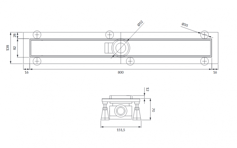 Omnires Lowfix odpływ liniowy 80 cm z rusztem do wklejenia płytek srebrny LOWFIX80/T/SL