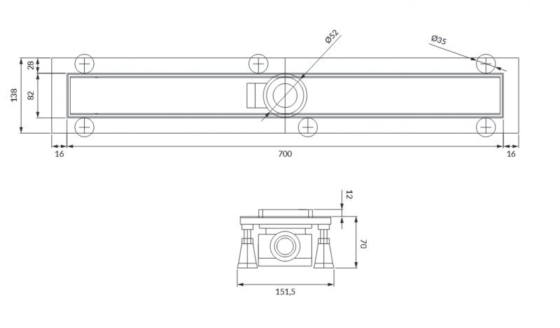Omnires Lowfix odpływ liniowy 70 cm z rusztem do wklejenia płytek srebrny LOWFIX70/T/SL