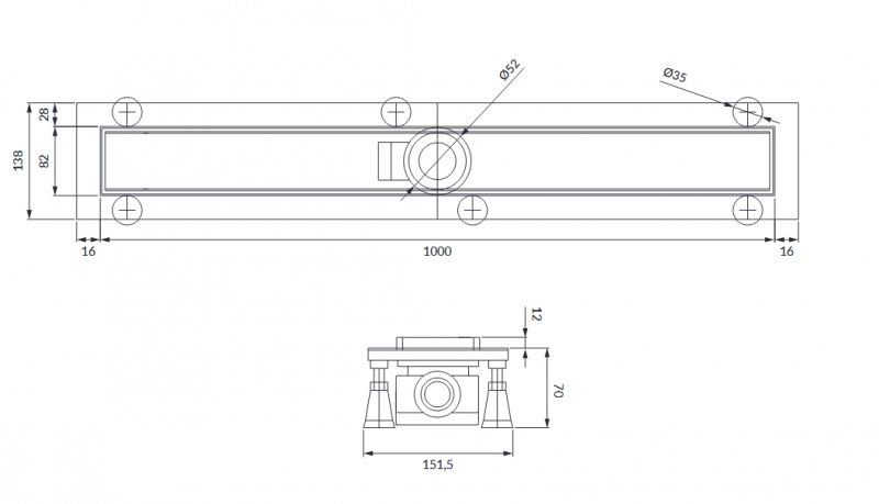 Omnires Lowfix odpływ liniowy 60 cm z rusztem do wklejenia płytek srebrny LOWFIX60/T/SL