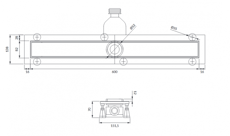 Omnires Lowfix odpływ liniowy 60 cm z rusztem do wklejenia płytek czarny LOWFIX60/T/BL