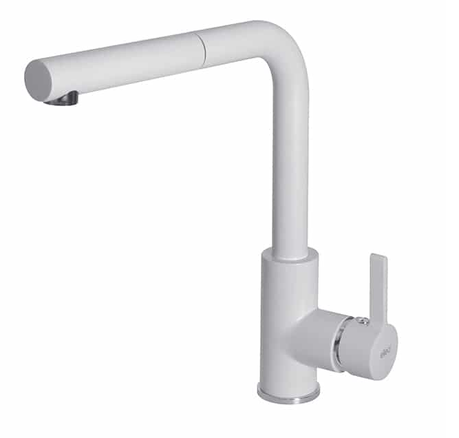 Elleci C02 bateria kuchenna zlewozmywakowa z wyciąganą wylewką Granitek G68 biały MGKC0268