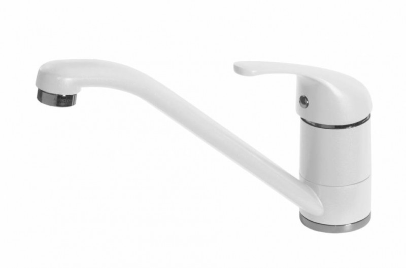 Elleci Minerva bateria kuchenna zlewozmywakowa z obrotową wylewką Granitek G68 biały MGKMIN68