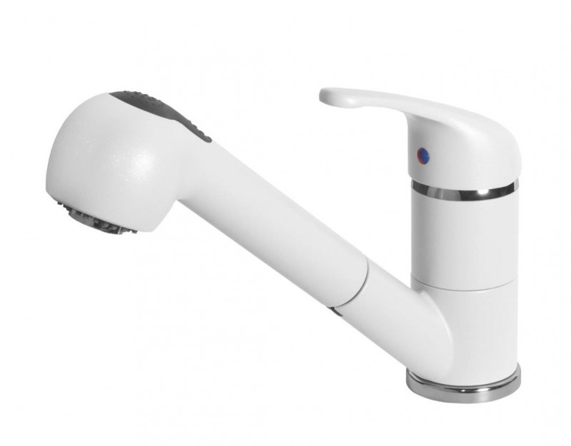 Elleci Venere bateria kuchenna zlewozmywakowa z wyciąganą wylewką Granitek G68 biały MGKVEN68