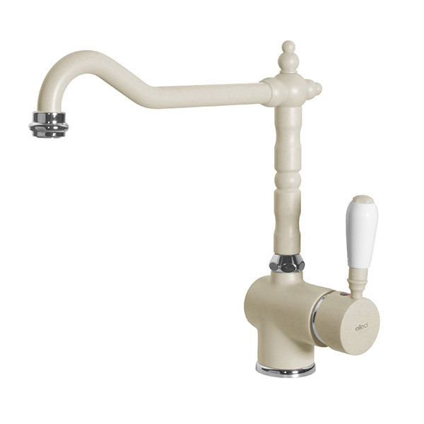 Elleci Rio bateria kuchenna retro z obrotową wylewką Granitek G62 biały antyczny MGKRIO62