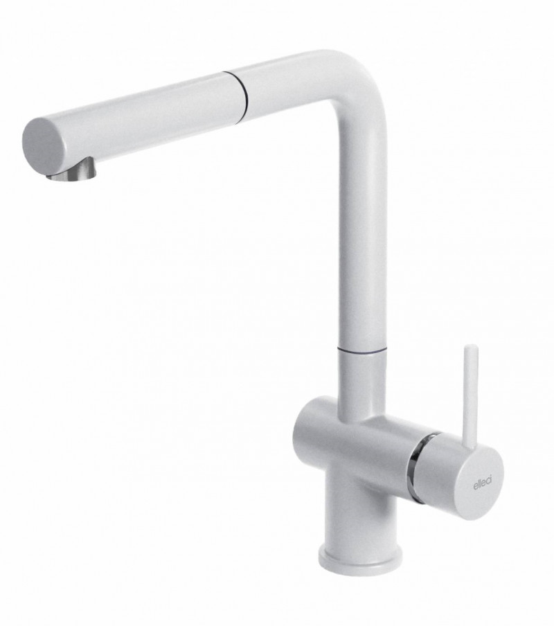 Elleci Stream Plus bateria kuchenna zlewozmywakowa z wyciąganą wylewką Keratek K96 biały MKKSTP96